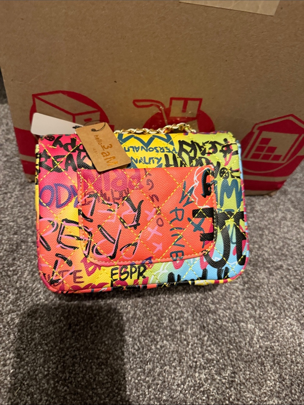 Multicolor Graffiti-Print Chain Strap Crossbody Bag - Picture 2 of 3